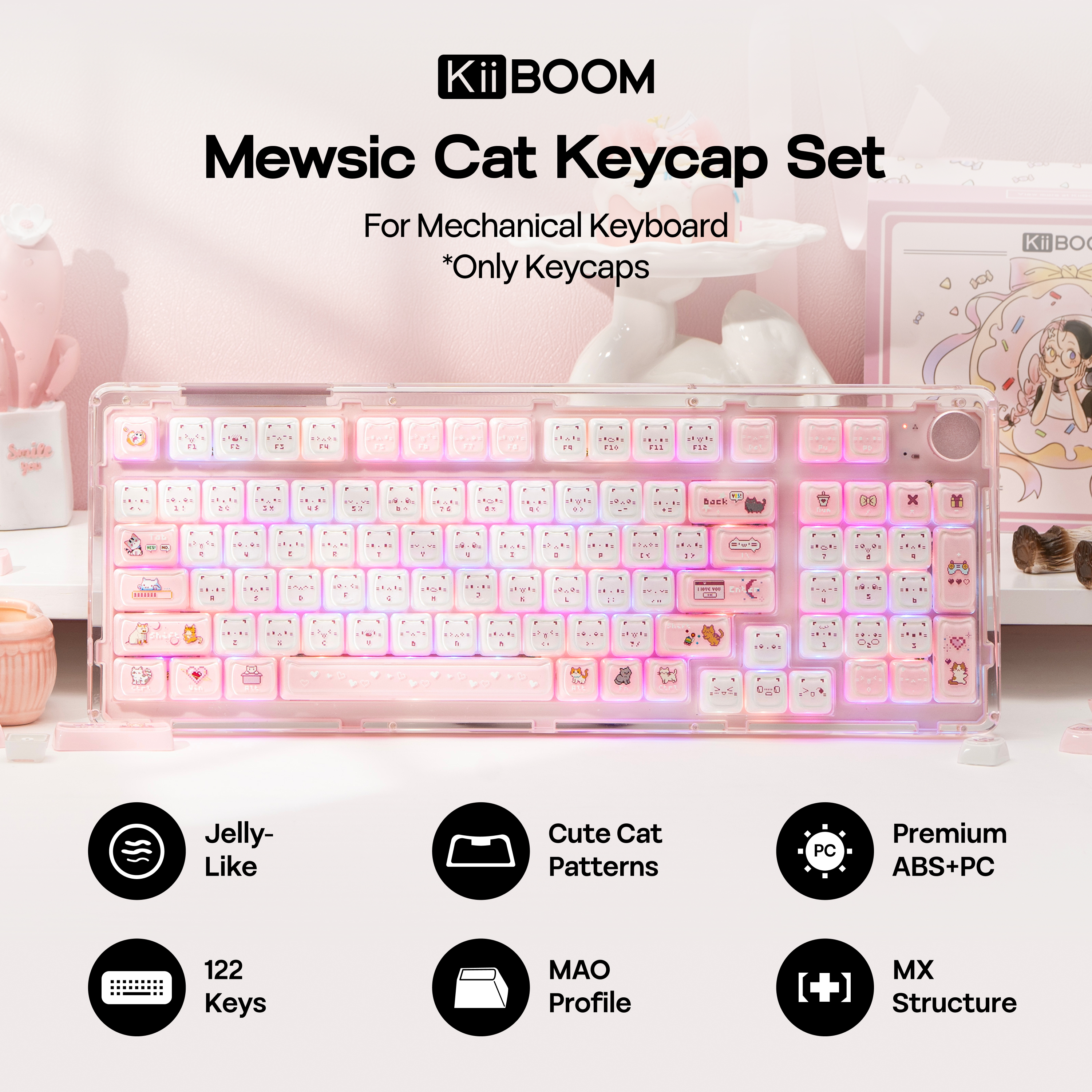 KiiBOOM Mewsic Jelly Keycap Se - مراجعة Pc Gaming Pink وسعره